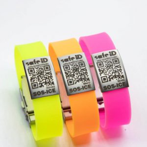De Safe-iD SOS armband Fluo Geel, Oranje en Roze